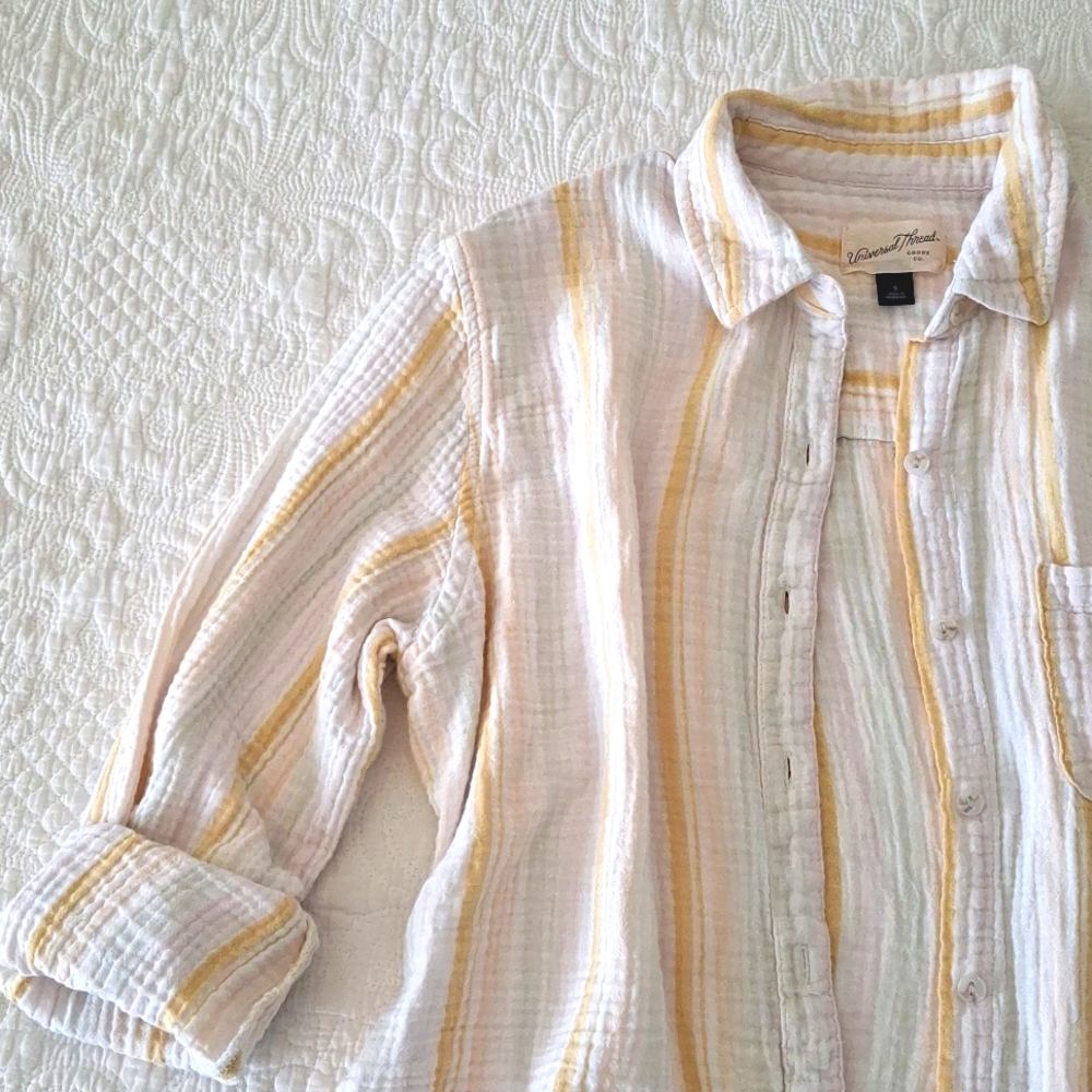 Universal Thread S Seersucker Cotton Striped Shirt Button Down Collared - Picture 3 of 8